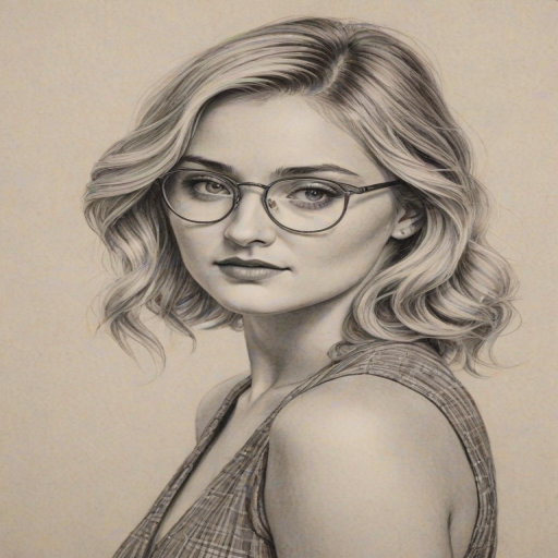 Stunning AJ Michalka, pencil sketch, portrait of Graceful woman 1924s in glasses, hair style beatnik, outline, clear lines, fine lines, 8k