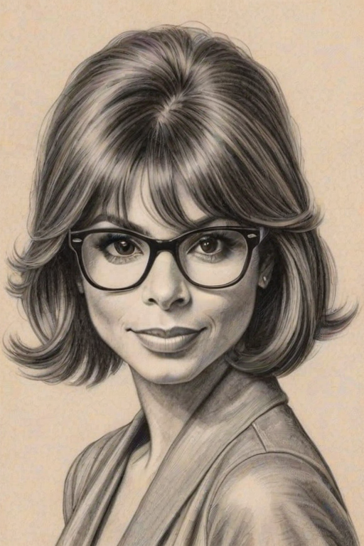 Attractive Paula Abdul, pencil sketch, portrait of Pleasing woman 1920s in glasses, hair style beatnik, outline, clear lines, fine lines, 8k