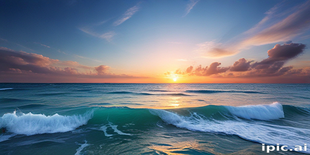 Serene Sunset Over Calm Ocean Waves Beneath a Colorful Sky