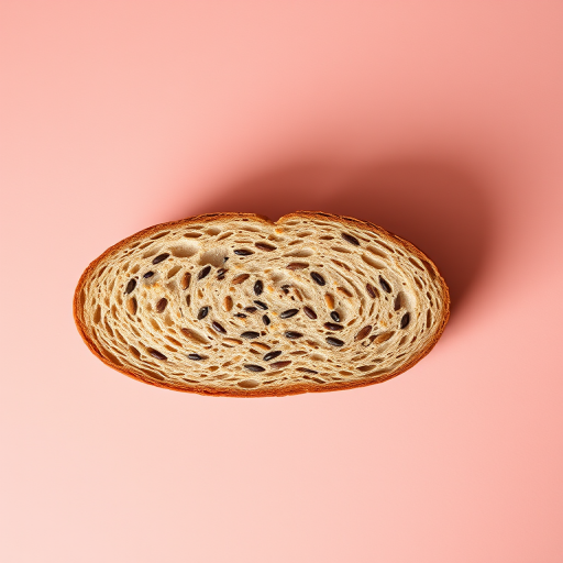 sliced whole grain bread on a gradient background, shot with a DSLR camera at f/2.8, ISO 100, 50mm lens, top-down view, natural lighting, high-resolution focus on texture