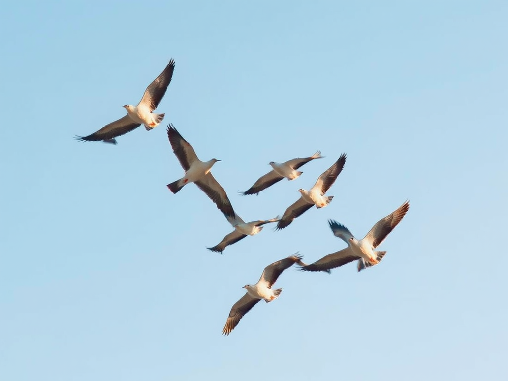 Capture a high-resolution image of a flock of birds flying in a V ...