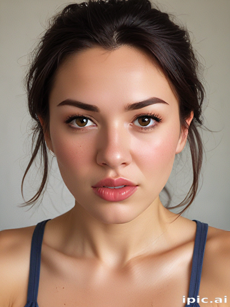 Close-Up Portrait of a Young Woman with Natural Makeup and Soft Expressions