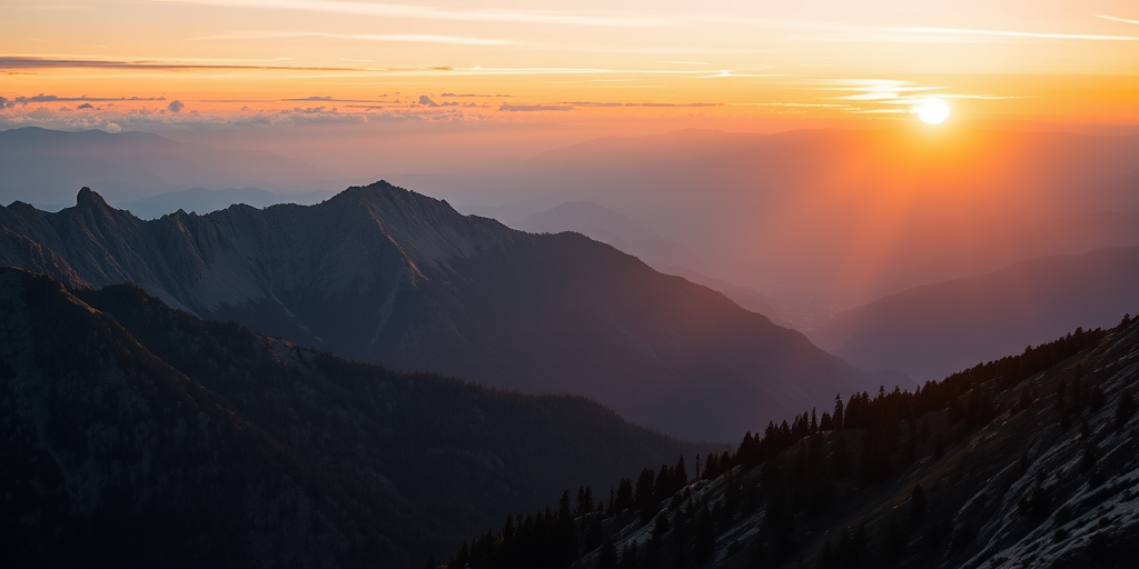 Generate a high-quality image of a serene mountain landscape during sunrise with rich colors and soft light, using a Canon EOS 5D Mark IV, f/8 aperture, 1/125 sec shutter speed, ISO 100, landscape orientation, and a wide-angle lens.