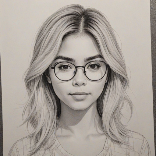 Stunning Hayley Kiyoko, pencil sketch, portrait of Lovely woman 1968s in glasses, hair style beatnik, outline, clear lines, fine lines, 8k