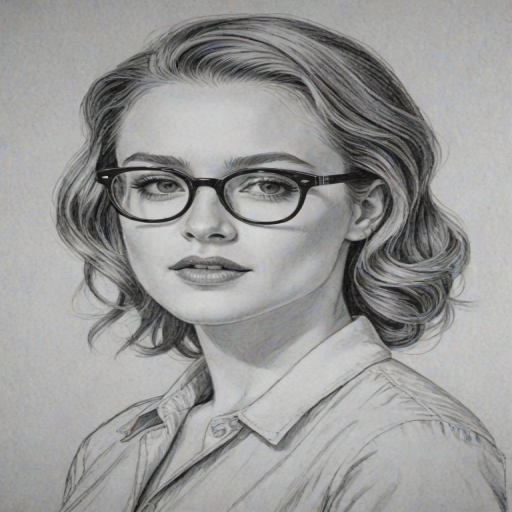 Enticing Evan Rachel Wood, pencil sketch, portrait of Attractive woman 1948s in glasses, hair style beatnik, outline, clear lines, fine lines, 8k
