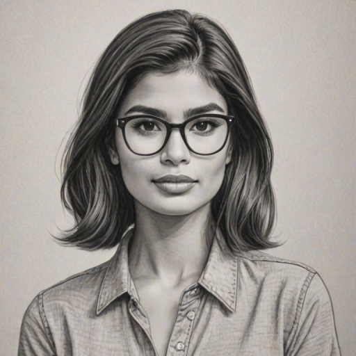 Captivating Diane Guerrero, pencil sketch, portrait of Superb woman 1954s in glasses, hair style beatnik, outline, clear lines, fine lines, 8k