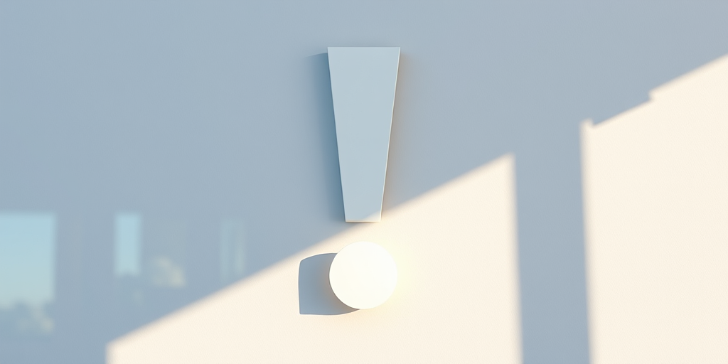 Create a high-resolution image of an exclamation mark with dynamic, bold lines and a modern design in a minimalist style, shot with a Canon EOS R5 at f/2.8, ISO 100, 1/200s, under natural lighting in a close-up view, ensuring sharp focus and vibrant colors.