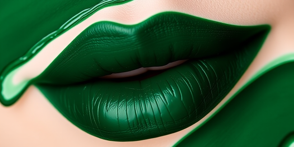 Deep emerald green lipstick with a satin finish, called "Forest Enchantress," featuring a moisturizing core for comfortable all-day wear