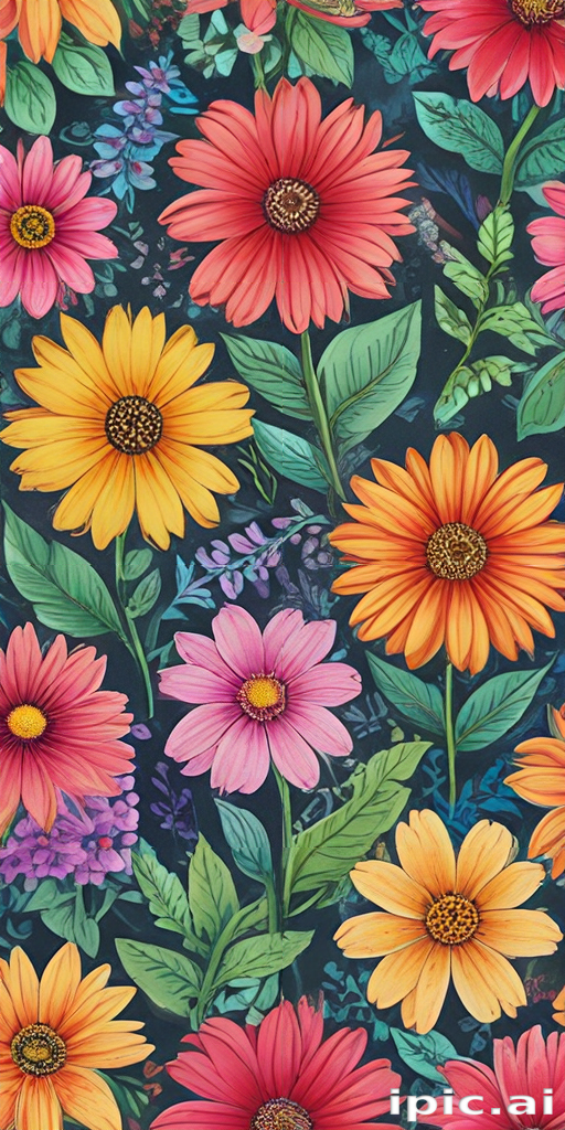 Vibrant Floral Pattern Featuring Colorful Flowers Against a Dark ...