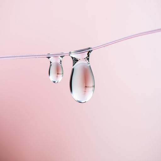 Create a high-resolution image of clear water droplets suspended on a thin thread, capturing intricate details of the droplets, using a DSLR camera with a 100mm macro lens, aperture set to f/2.8, ISO 100, and a shutter speed of 1/200 sec, with a blurred background and focused foreground to enhance depth.
