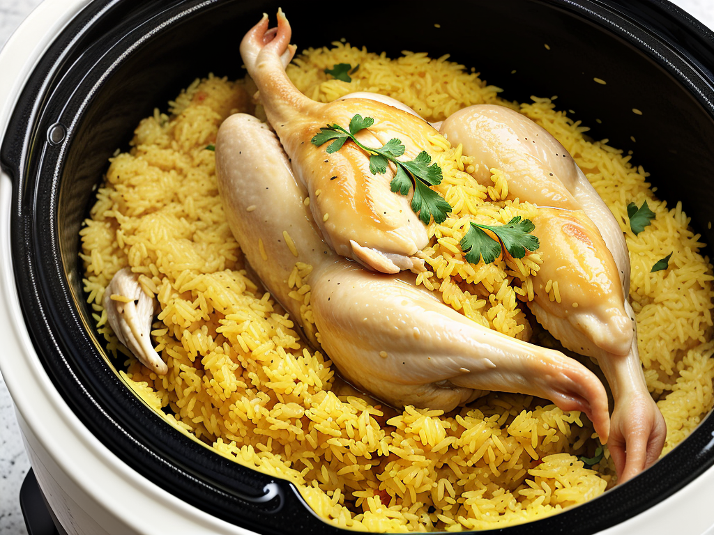 chicken and yellow rice in the crock-pot