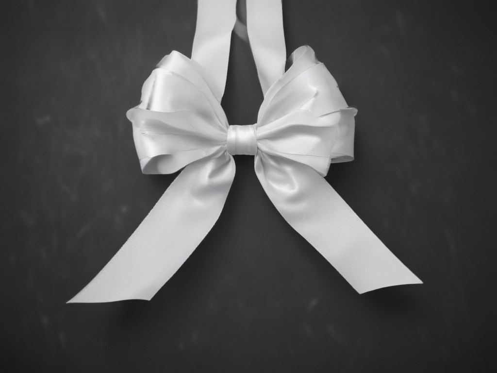 A Beautifully Tied White Satin Bow with Elegant Flowing Ribbons.