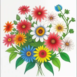 colored drawings of flowers