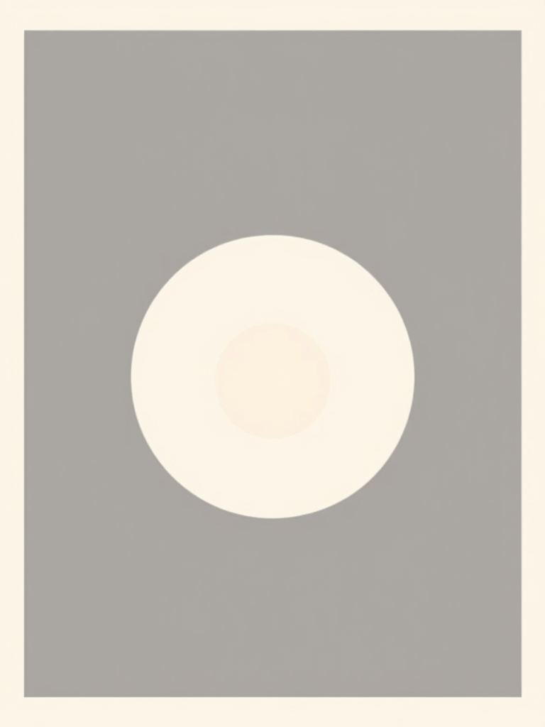 Create a high-resolution minimalist illustration featuring a large circular shape in the center with a contrasting background, using a DSLR camera with an aperture of f/2.8, ISO 100, 50mm lens, shot from a top-down view to enhance clarity and depth.