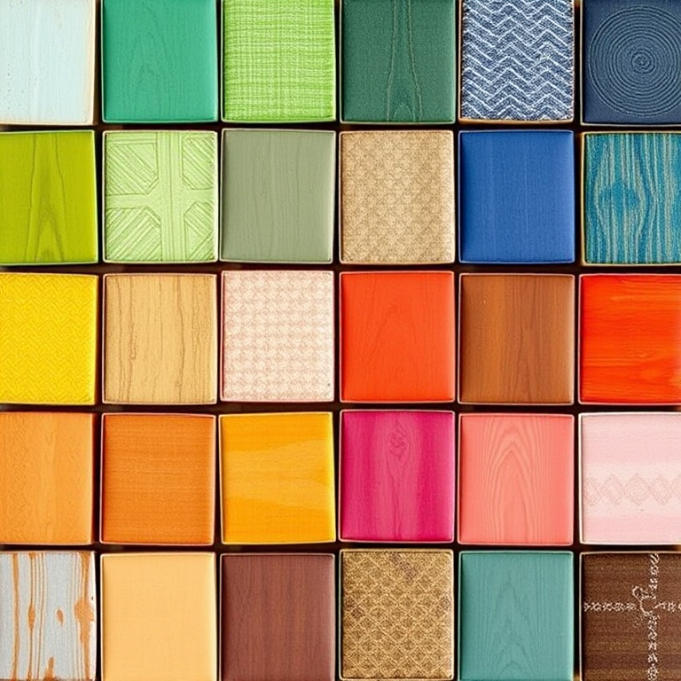 Create a grid of 64 squares arranged in 8 rows and 8 columns, each square showcasing a different color or pattern, with varying shades and textures; use a DSLR camera with a 50mm lens, aperture set to f/4, ISO 100, natural lighting, high-resolution settings for enhanced clarity and detail.