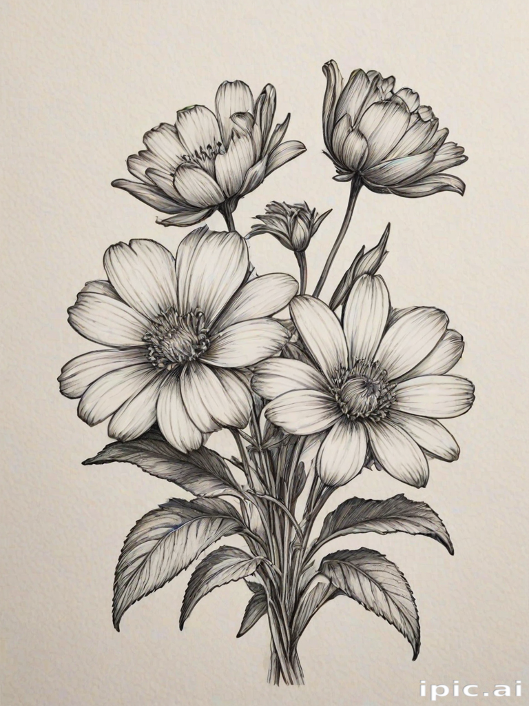 pencil drawn flowers