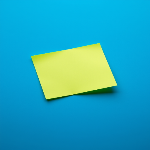 Create a vibrant, high-resolution image of a neon green sticky note on a dark blue background, shot with a DSLR camera at f/2.8, ISO 100, 50mm lens, using natural light for enhanced texture and contrast.