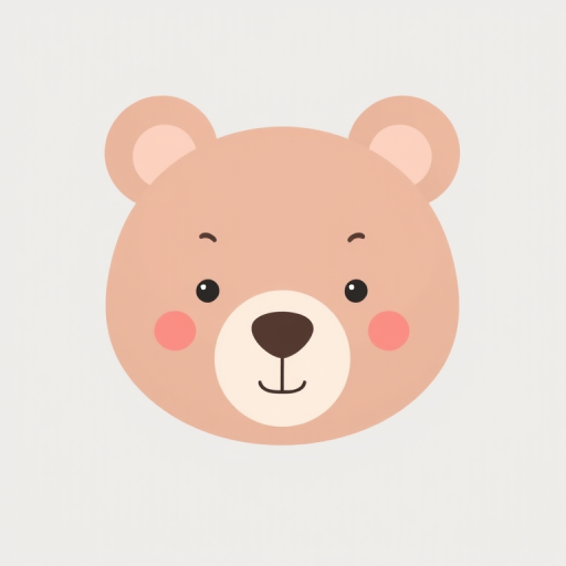 Create a cute, minimalist bear head illustration with soft pastel colors on a light gray background using a digital art style; camera settings: f/8, ISO 100, shutter speed 1/125; camera view: center focus; camera type: mirrorless.
