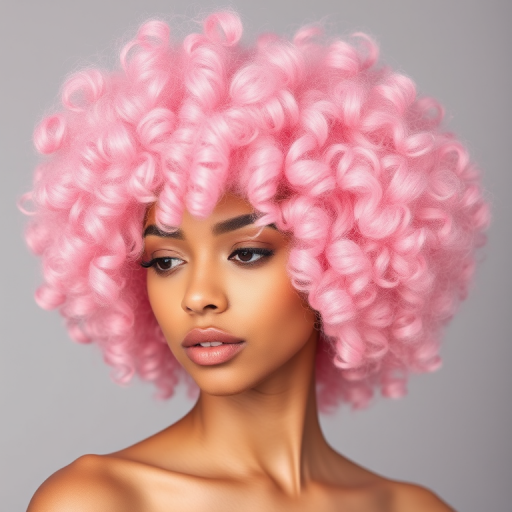 Dreamy cotton candy pink afro with perfectly defined coils and a subtle gradient effect, creating a soft and fluffy cloud-like appearance