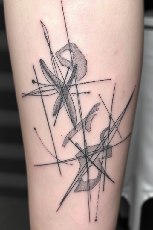 Sketch style tattoo named "Artistic Musings" resembling rough pencil drawings with loose expressive lines and subtle shading in monochromatic gray tones for an unfinished artistic look