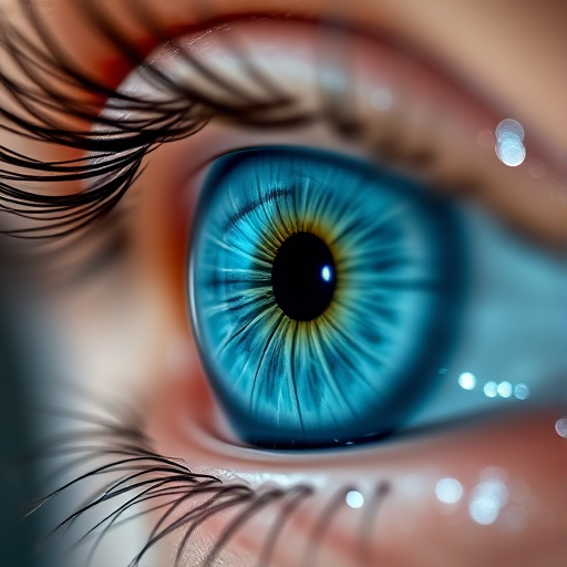 A close-up shot of a captivating blue eye with intricate details, softened lighting, and a shimmering background, captured with a Canon EOS R5, 85mm lens, f/1.2 aperture, ISO 100, 1/200 sec shutter speed, with a macro photography style for enhanced clarity and depth.