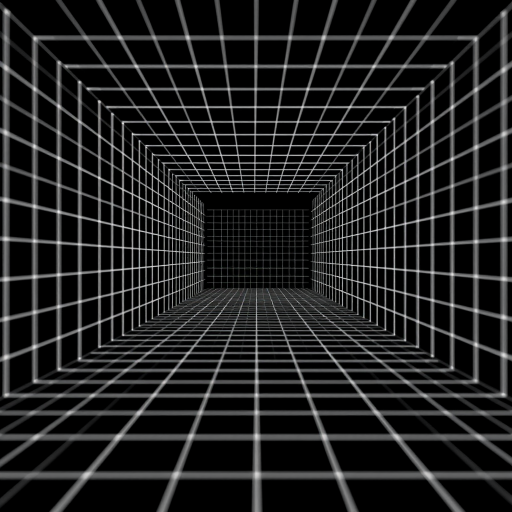 generate a high-resolution 3D perspective grid with a black background, using a wide-angle lens at f/8 aperture, ISO 100, 24mm focal length, shot with a digital DSLR camera to enhance depth and detail, capturing a vanishing point in the center of the grid.