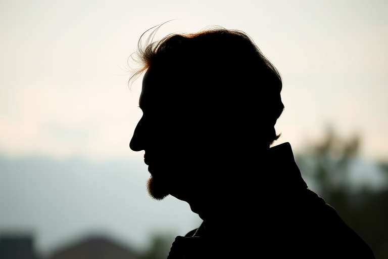 Generate a high-resolution silhouette of a historical figure's profile, shot with a Canon EOS R5 at f/2.8, ISO 100, in natural lighting from a side view, using a portrait lens to enhance image clarity and depth.
