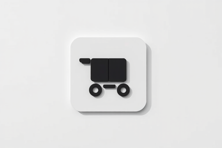 Create a high-resolution image of a minimalist black icon design representing a delivery service, captured with a DSLR camera at f/2.8 aperture, 1/250 shutter speed, 50mm lens, in a flat lay view, with natural lighting to enhance clarity and contrast.