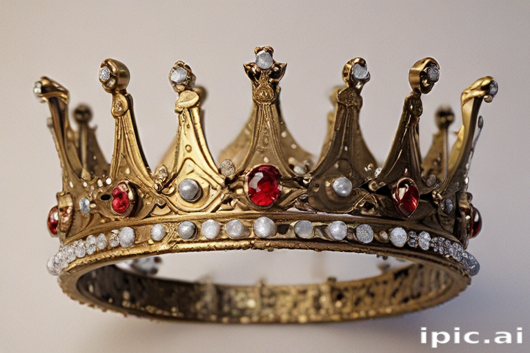 A Majestic Golden Crown Adorned with Sparkling Gems and Jewels