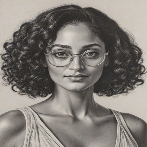 Delightful Tracee Ellis Ross, pencil sketch, portrait of Alluring woman 1972s in glasses, hair style beatnik, outline, clear lines, fine lines, 8k