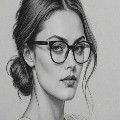 Elegant Phoebe Tonkin, pencil sketch, portrait of Magnificent woman 1925s in glasses, hair style beatnik, outline, clear lines, fine lines, 8k