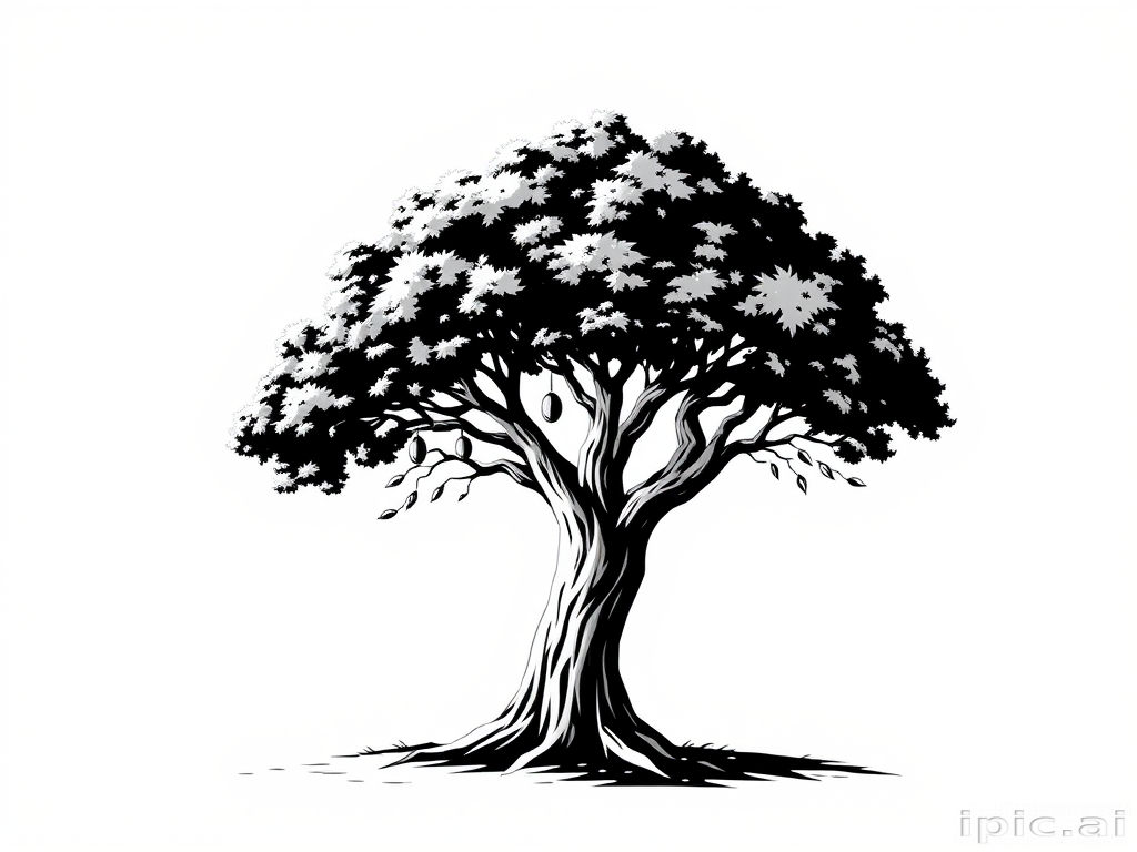 oak tree clipart black and white
