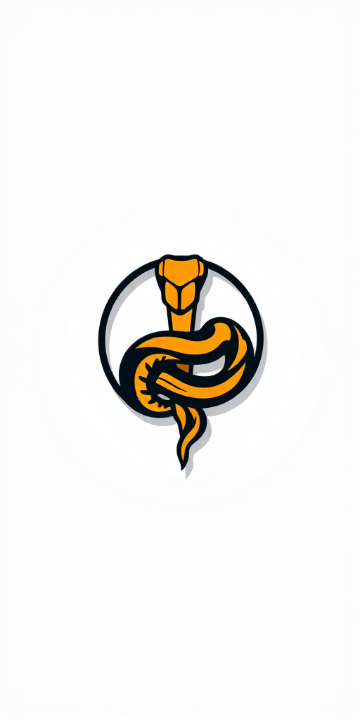 Create a sleek and modern logo featuring a stylized snake entwined around an object, use a high-resolution vector graphic style, with soft shadows for depth, shot with a Canon EOS R5 at f/8, ISO 100, with a clean, minimalistic background and top-down view.