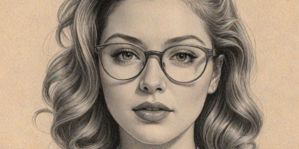 Delightful Elena Satine, pencil sketch, portrait of Fascinating woman 1935s in glasses, hair style beatnik, outline, clear lines, fine lines, 8k