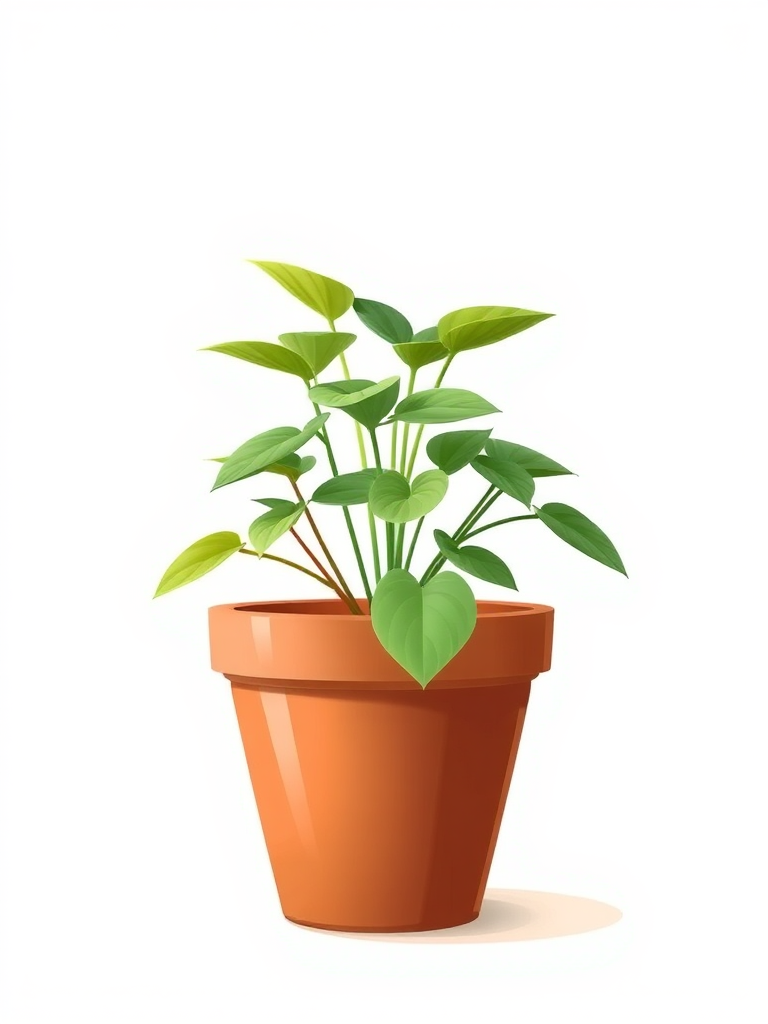 Create a high-resolution illustration of a terracotta flower pot against a simple background, using a Canon EOS R camera, 50mm lens, f/2.8 aperture, ISO 100, and a shallow depth of field to enhance details and focus.