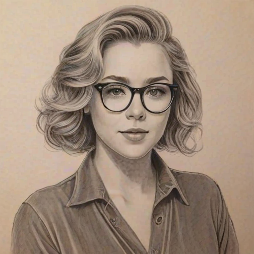 Wonderful Brec Bassinger, pencil sketch, portrait of Ravishing woman 1935s in glasses, hair style beatnik, outline, clear lines, fine lines, 8k