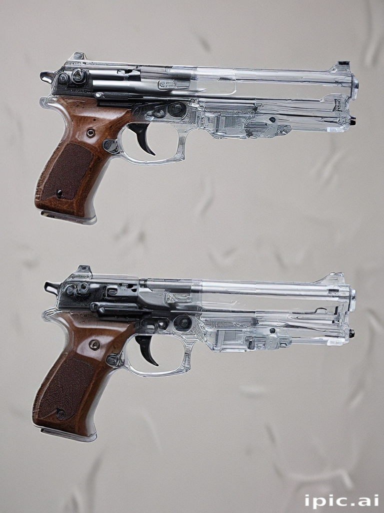 Transparent and Detailed View of a Classic Handgun Design with Wooden Grip