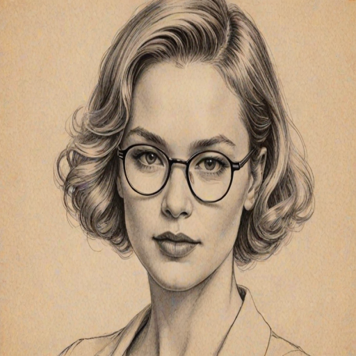 Alluring Ren'e Zellweger, pencil sketch, portrait of Superb woman 1921s in glasses, hair style beatnik, outline, clear lines, fine lines, 8k