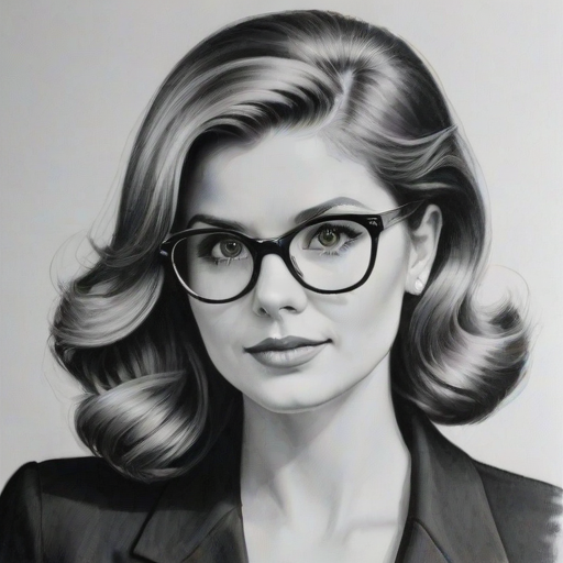 Enticing Joanna Garcia Swisher, pencil sketch, portrait of Enticing woman 1950s in glasses, hair style beatnik, outline, clear lines, fine lines, 8k