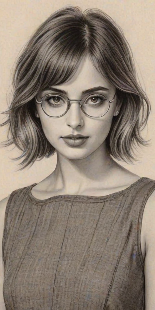 Fetching Ana de Armas, pencil sketch, portrait of Charming woman 1926s in glasses, hair style beatnik, outline, clear lines, fine lines, 8k