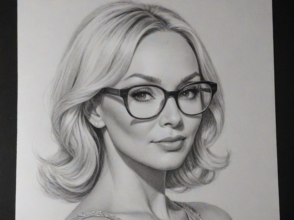 Superb Kristina Rihanoff, pencil sketch, portrait of Appealing woman 1958s in glasses, hair style beatnik, outline, clear lines, fine lines, 8k