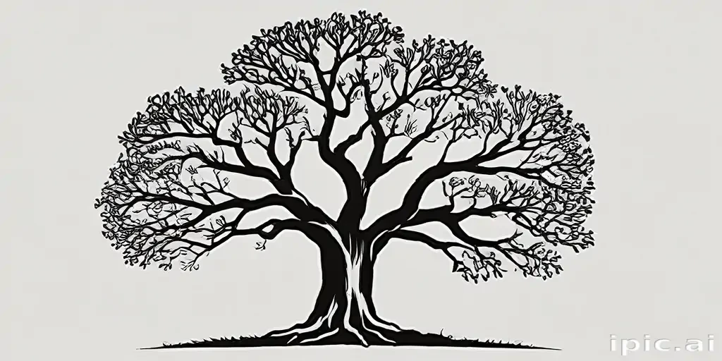 oak tree clipart black and white
