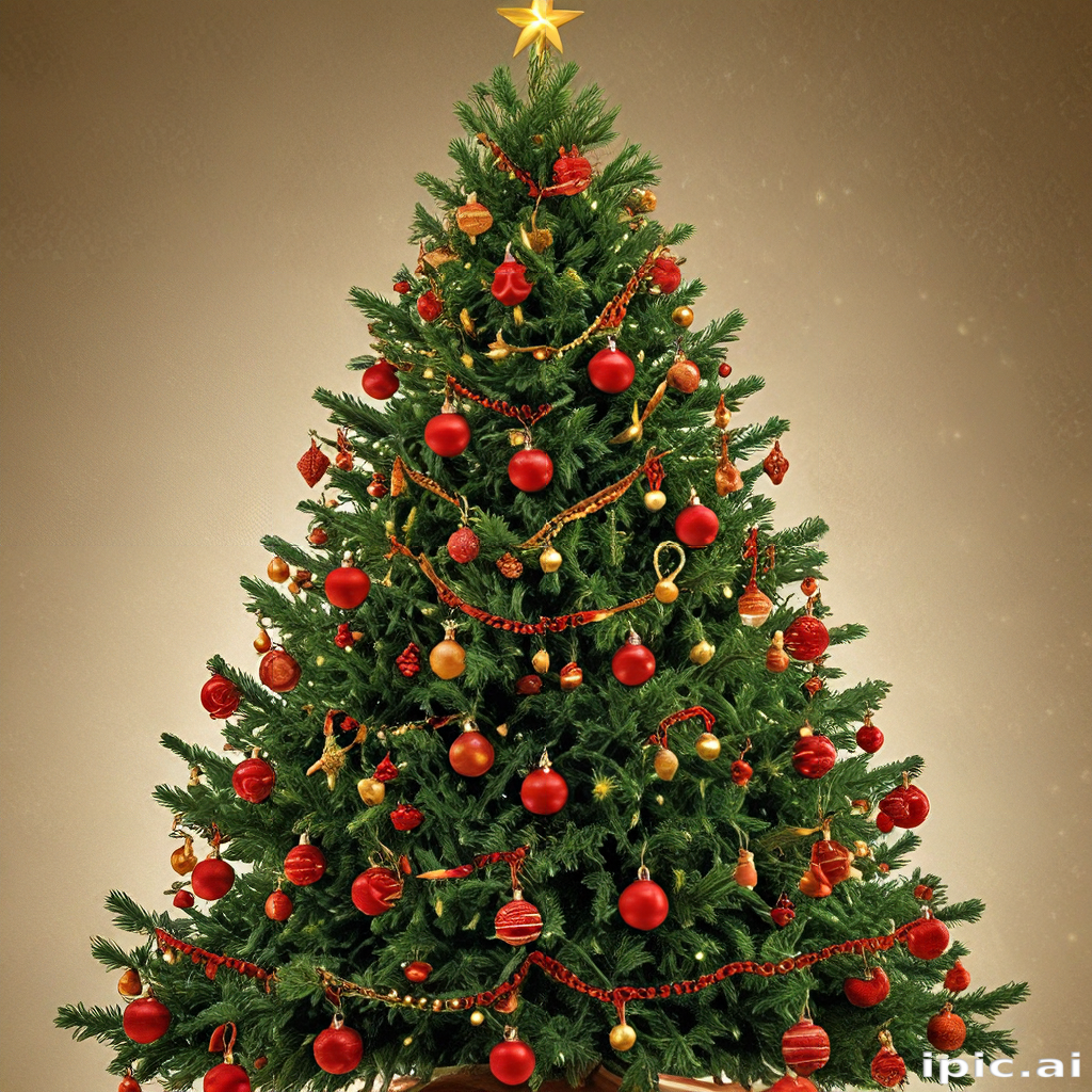Festively Decorated Christmas Tree with Ornaments and a Golden Star Topper
