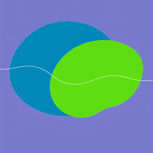 Create an abstract composition featuring overlapping organic shapes in shades of green and blue, with a flowing white line separating the shapes, captured with a DSLR camera at f/8, ISO 100, 50mm lens, top-down view, natural light to enhance color vibrancy.