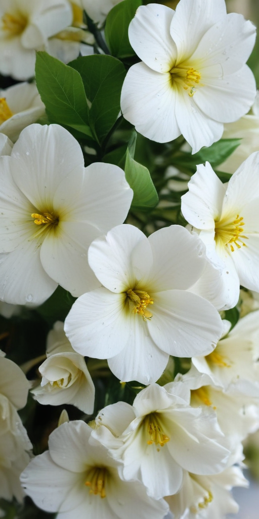 Beautiful Arrangement of Delicate White Flowers with Lush Green Leaves