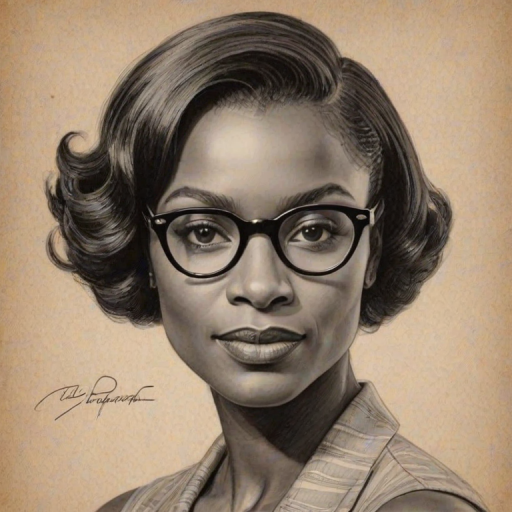 Pleasing Adina Porter, pencil sketch, portrait of Stunning woman 1930s in glasses, hair style beatnik, outline, clear lines, fine lines, 8k