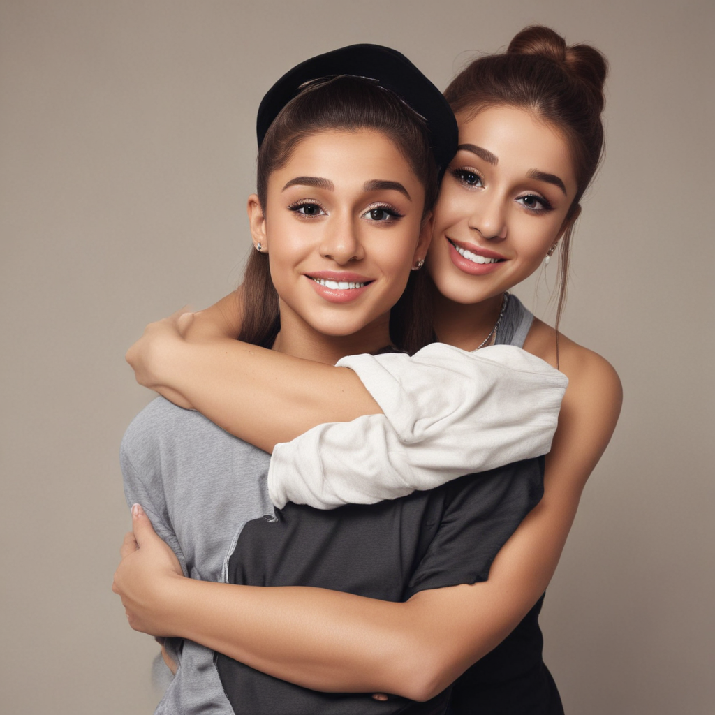 Ariana Grande hug a guy, realistic, detailed