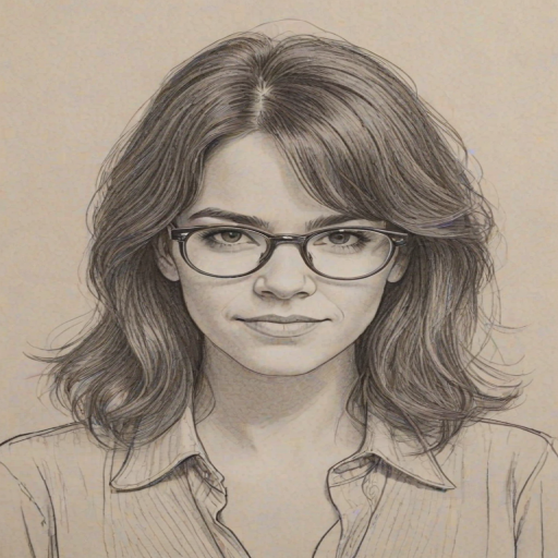 Fetching Abbi Jacobson, pencil sketch, portrait of Attractive woman 1980s in glasses, hair style beatnik, outline, clear lines, fine lines, 8k