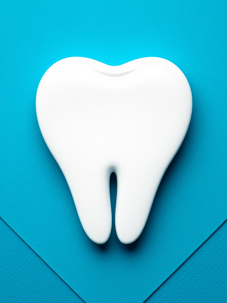 Create a high-resolution image of a tooth icon on a blue diamond background, with a 50mm lens, f/2.8 aperture, ISO 100, at a slight angle for depth, using a DSLR camera.