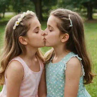 two girls kissing